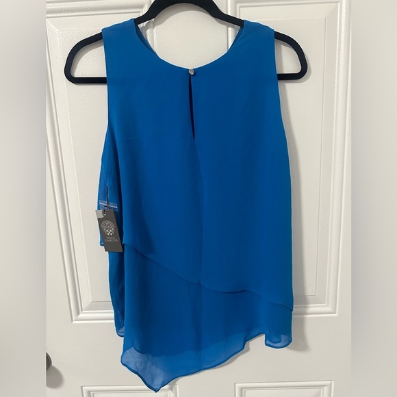 Vince Camuto Asymmetrical-Hem Double-Layer Blouse Peacock Blue NWT Small - Picture 13 of 16